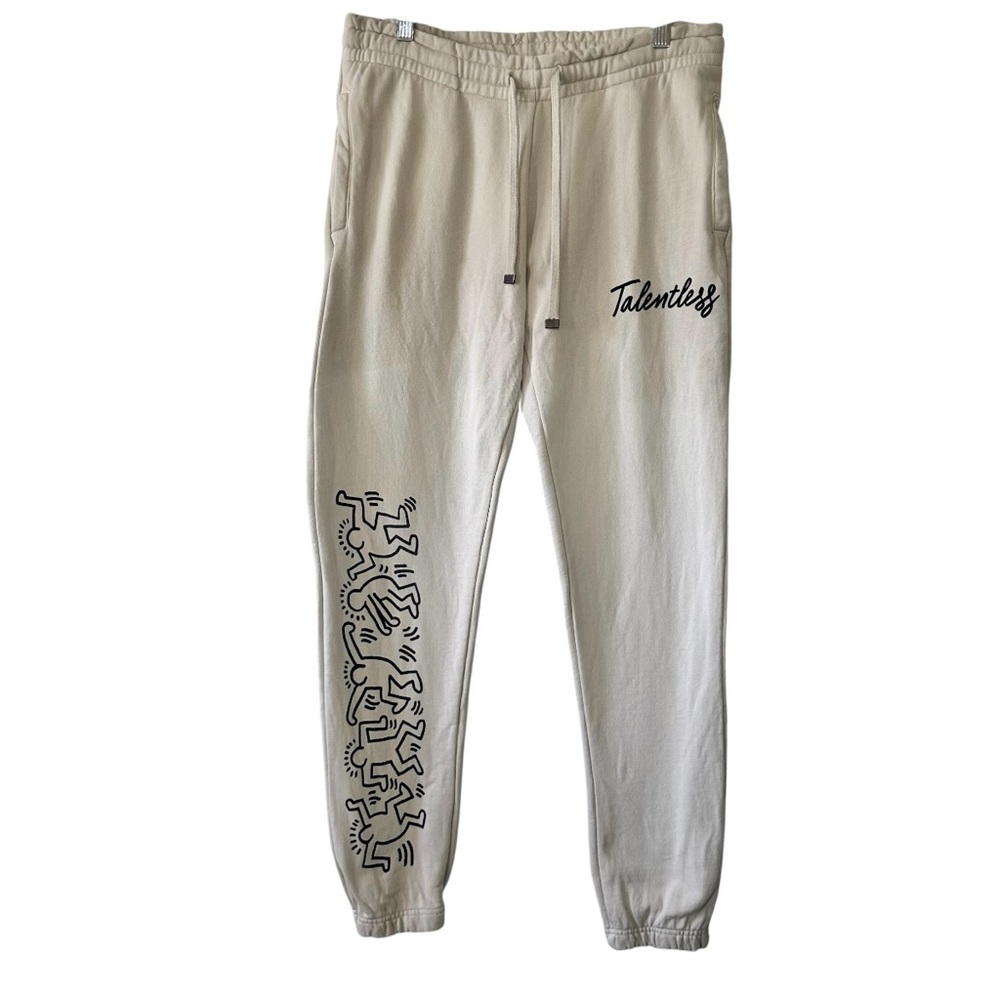 Talentless Men’s Beige Keith Haring Relaxed Fit Elastic Cuffs Sweatpants- 32x31